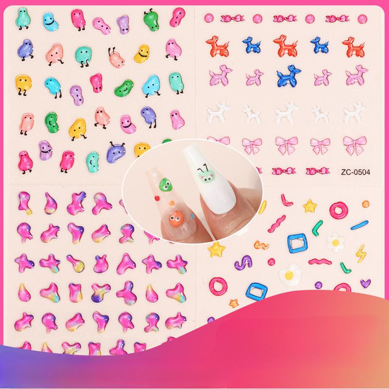 Мягкие клейкие наклейки для ногтей с тиснением, симпатичные 5D трехмерные наклейки для ногтей в виде звезд
