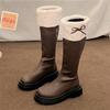 Осень Зима Короткий Плюш Женские Сапоги до Колена Модные Сапоги Рыцаря с Круглым Носком Длинные Ботильоны botas de inverno feminina