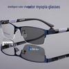 High-End Semi-Rimless Men's Photochromic Myopia Glasses - Anti-Blue Light, Prescription Compatible, Trendy Design