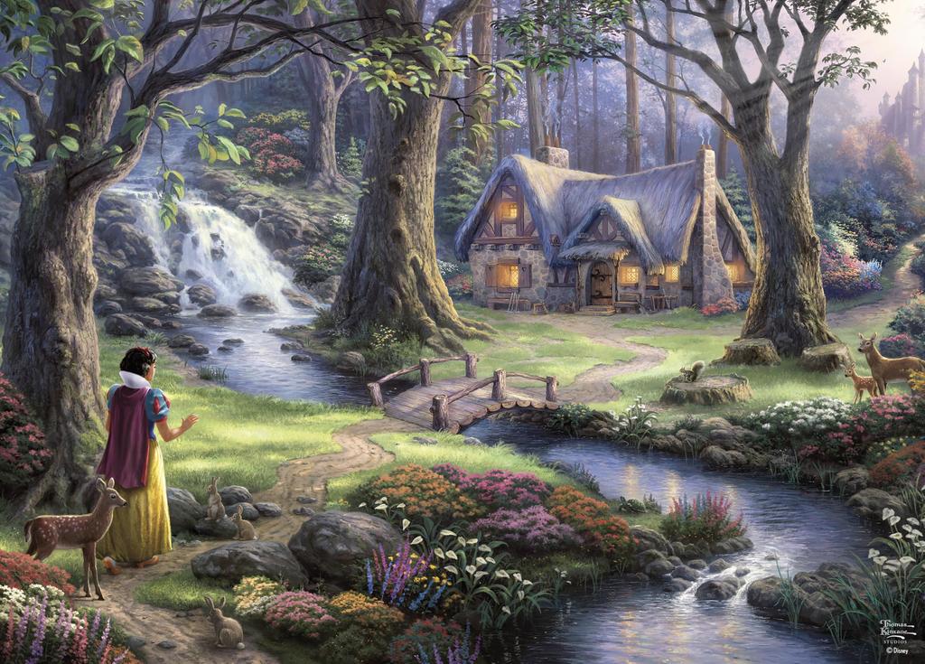Ceaco - Disney - Thomas Kinkade - Snow White Discovers the Cottage - 1000 Piece Jigsaw Puzzle for Adults - Challenging Puzzle Perfect for Game Night