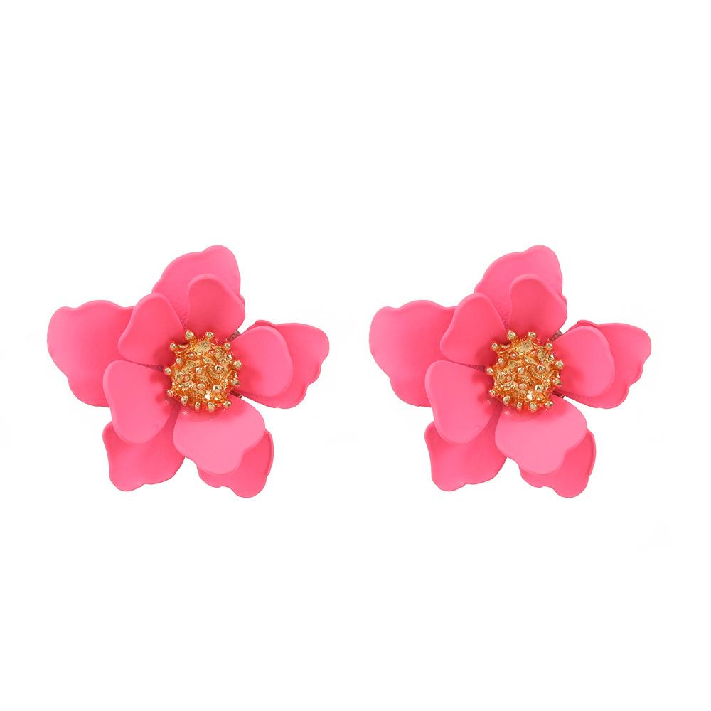 European American Trendy 3D Metal Flower Petal Stud Earrings, Japanese Korean Temperament Women Earrings