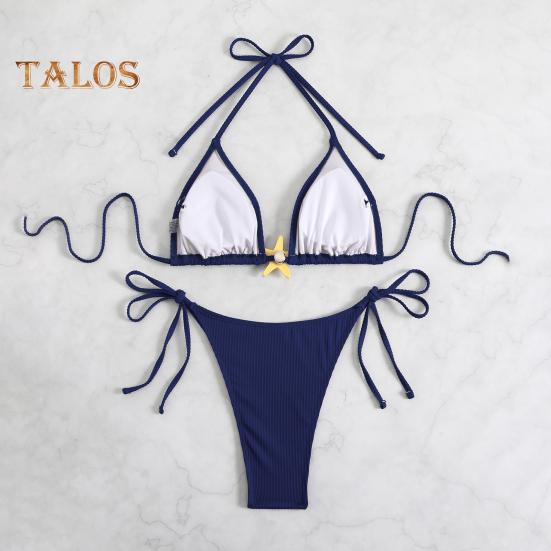 Женский комплект бикини с завязками по бокам, двухсекционный купальник с декором в виде морской звезды, сексуальные треугольные купальные костюмы для пляжного отдыха и бассейна с горячими источниками