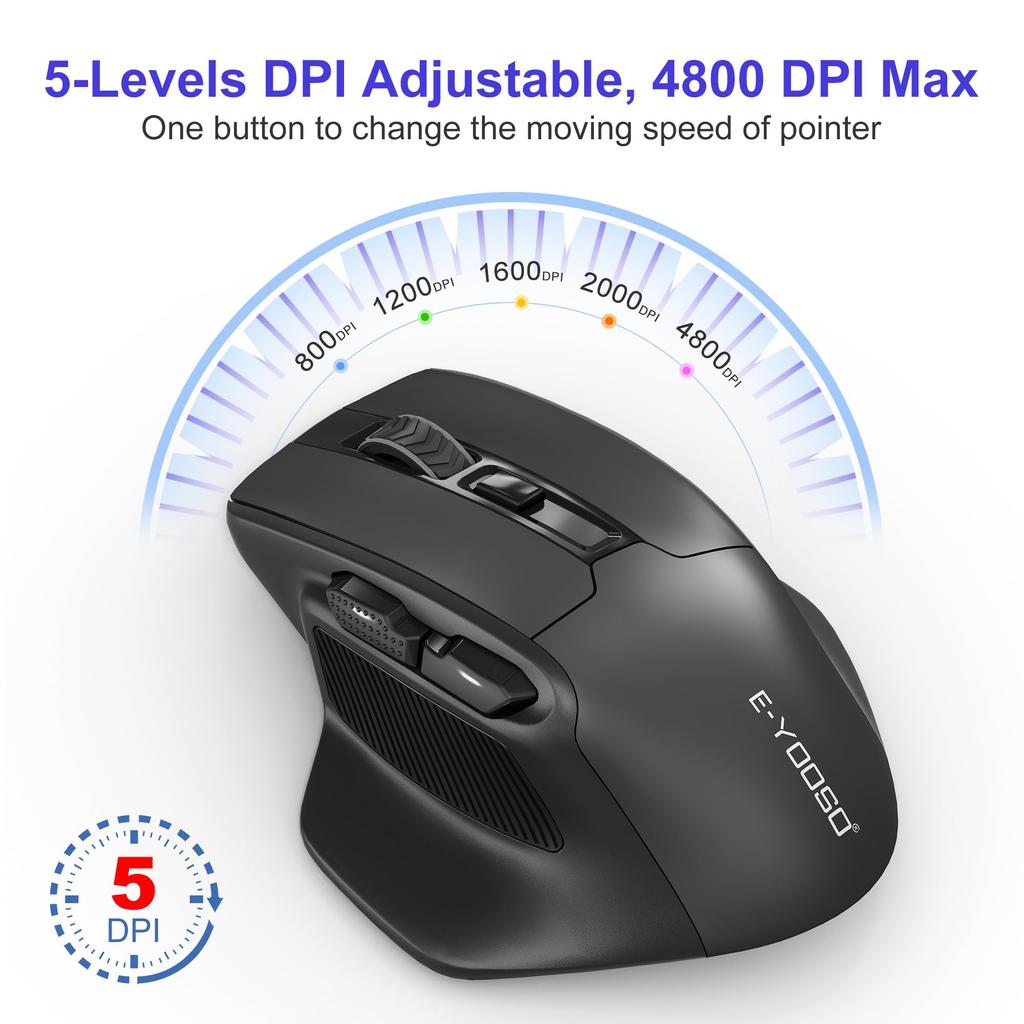Large Wireless Mouse for Large 4800 DPI 6 Ergonomic Design with Quiet Computer Mouse with for and Windows X-31 Hands, 5-Level Switching, Buttons,