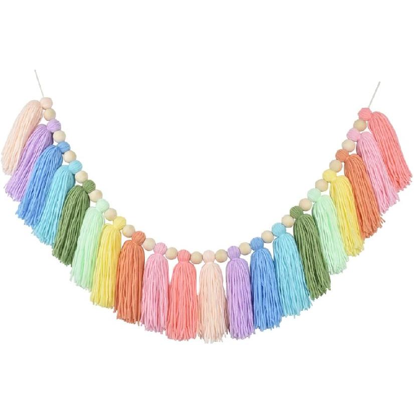 DrCor Pastel Rainbow Boho Tassel Garland – Handmade Colorful Yarn Banner for Nursery, Kids Bedroom, Baby Shower, Birthday Party Backdrop, Dorm,
