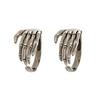 2pcs Resizable 925 Sterling Silver Ring Trend Punk Rock Vintage Creative Finger Ring Skeleton Hand Loop Party Jewelry for Women