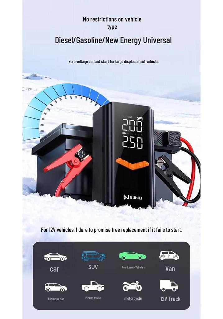 Buwei Jump Starter & Air Pump: Emergency Power Bank with Fire Starter
