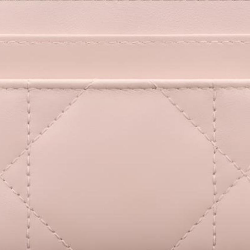 Dior Caro Freesia 25W Brand Logo Gold Finish Metal CD Emblem Lambskin Card Holder Unisex Card Holder Pink S4205UHNN-M413