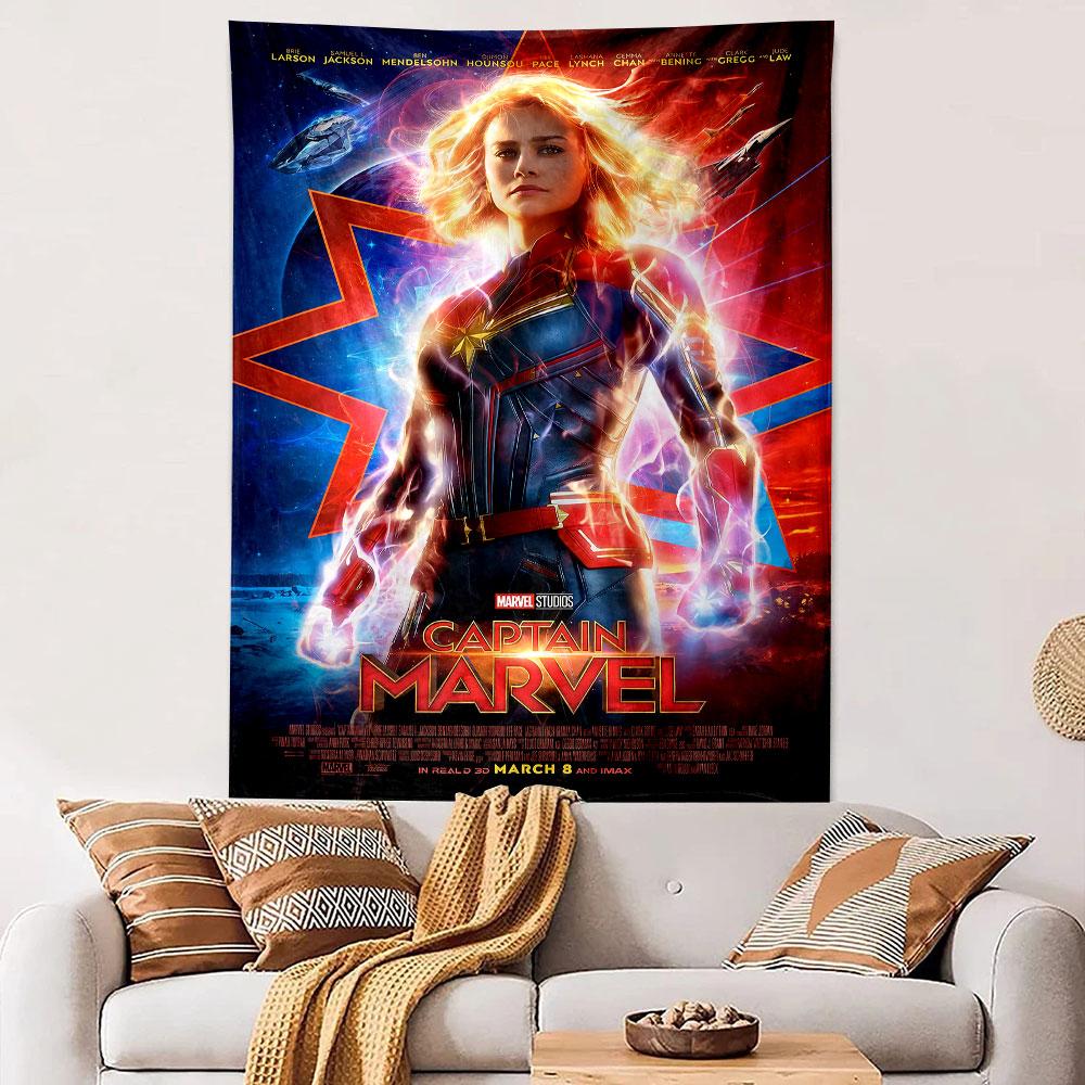 Captain Marvel Tapestry Wall Hanging, Brie Larson Space Hero Art, Marvel Movie Wall Decor for Bedroom Dorm