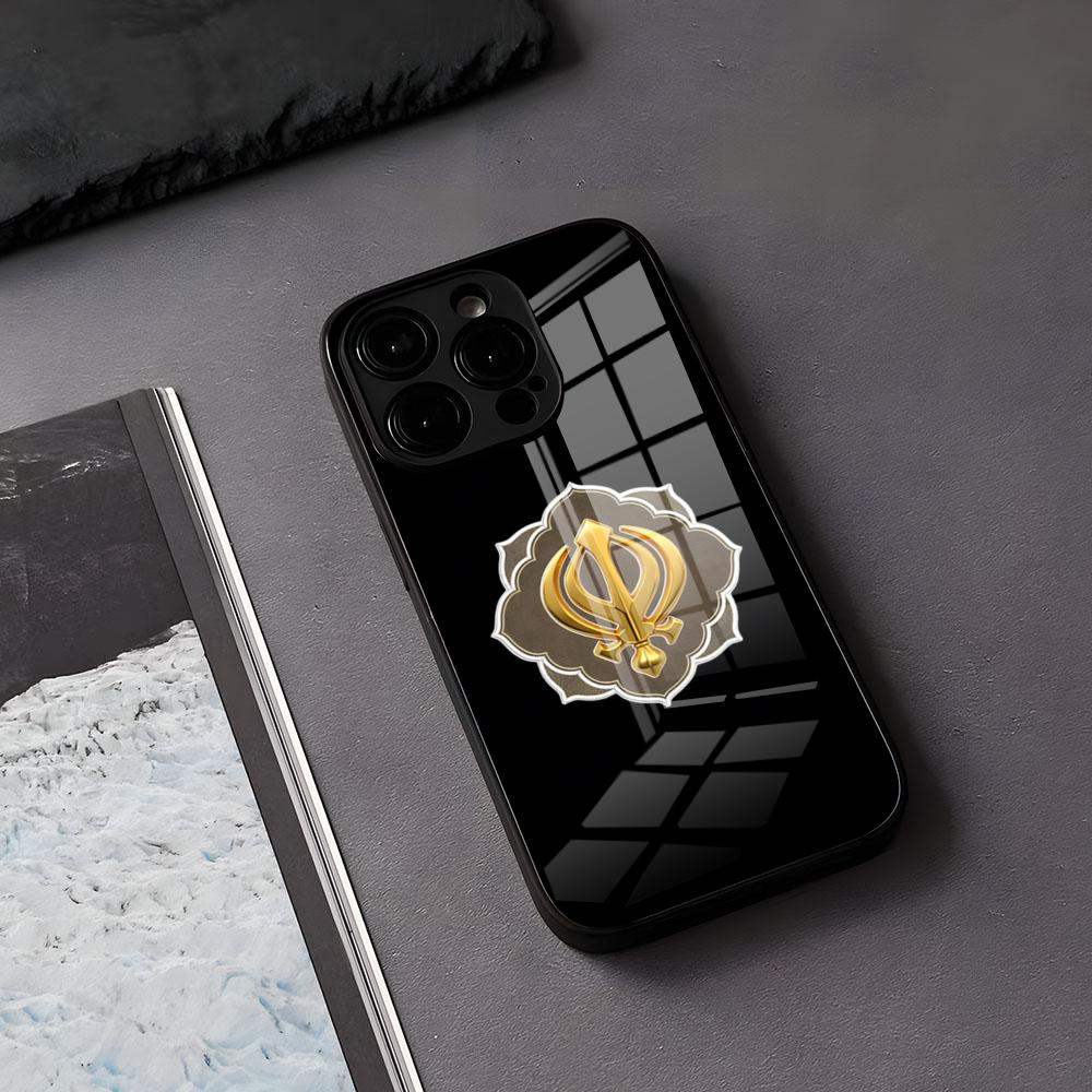 Сикхский Кханда Сикхизм СУВЕРЕННЫЙ Чехол для Телефона Для IPhone 17 Air 16 E Pro Max 15 14 13 Mini 12 Pro 11 Max Plus Черный Стеклянный Чехол