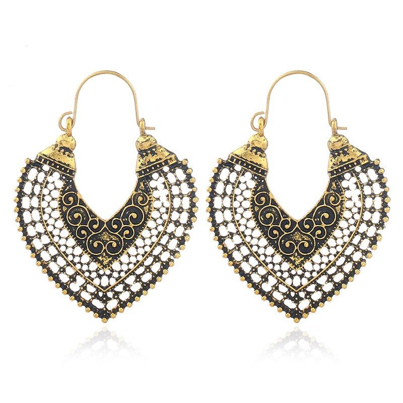 Винтажные серьги в этническом стиле с полым сердцем, модные серьги-подвески в цыганском стиле с микрорезьбой в форме буквы U, женские украшения, подарки