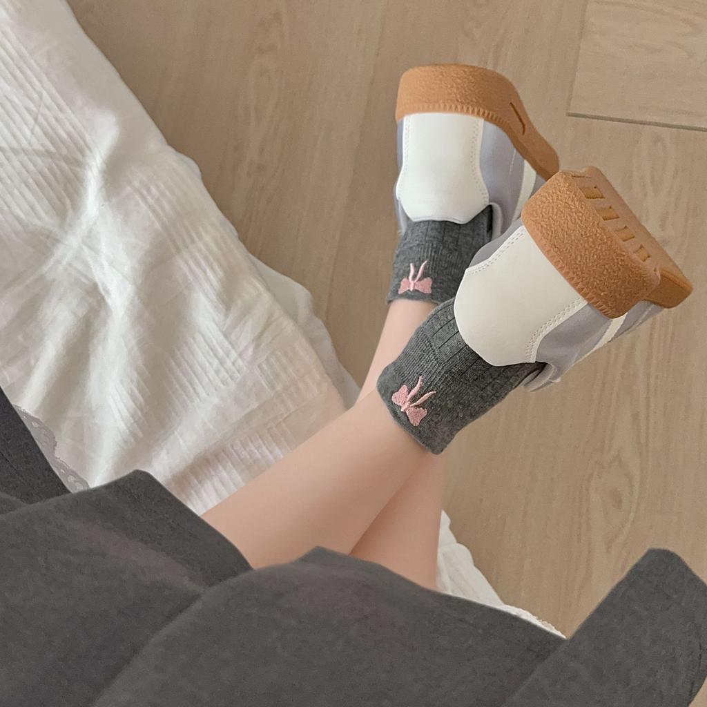 Женские конфетно-цветные полые тонкие дышащие невидимые носки корейского стиля, милые с вышивкой бантиком на пятке