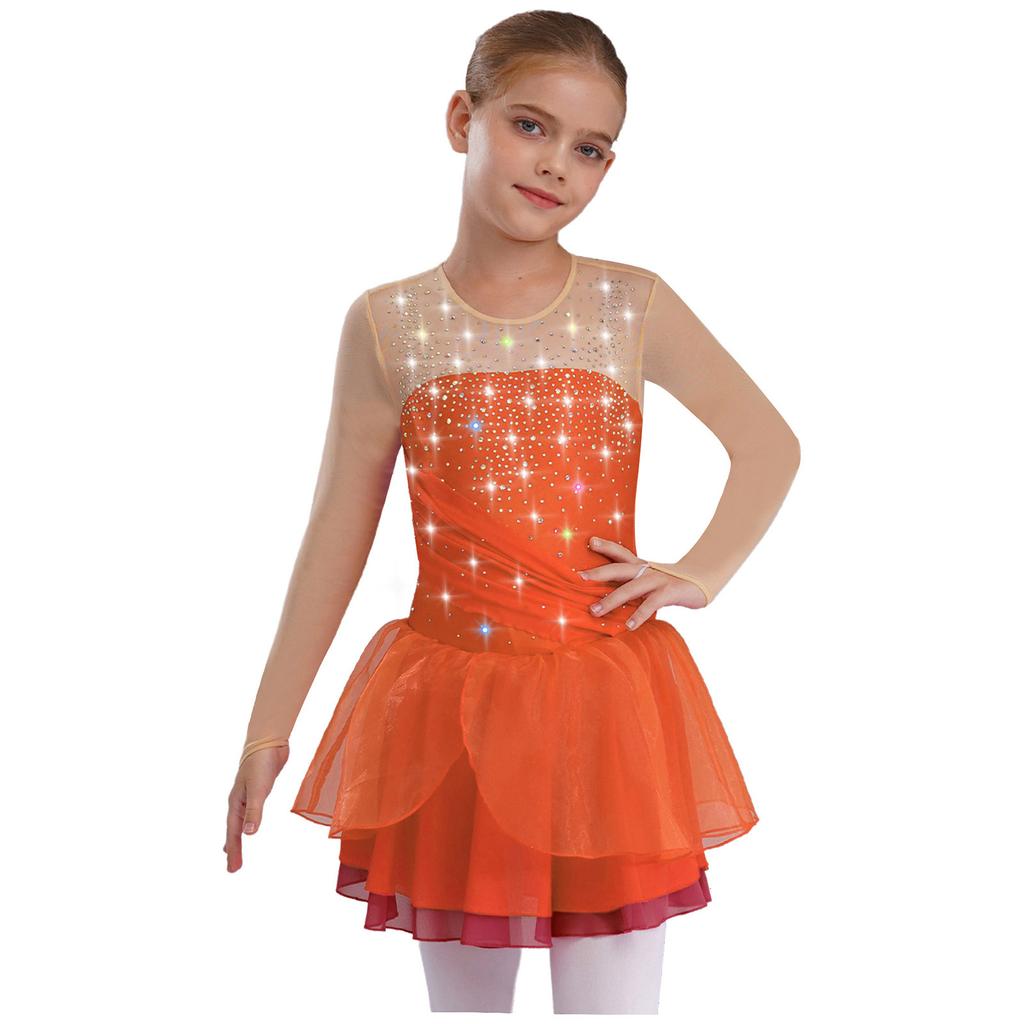 Платье для фигурного катания с блестками и стразами, с длинным рукавом, из прозрачной сетки, с вырезом на спине, лирический костюм для выступлений