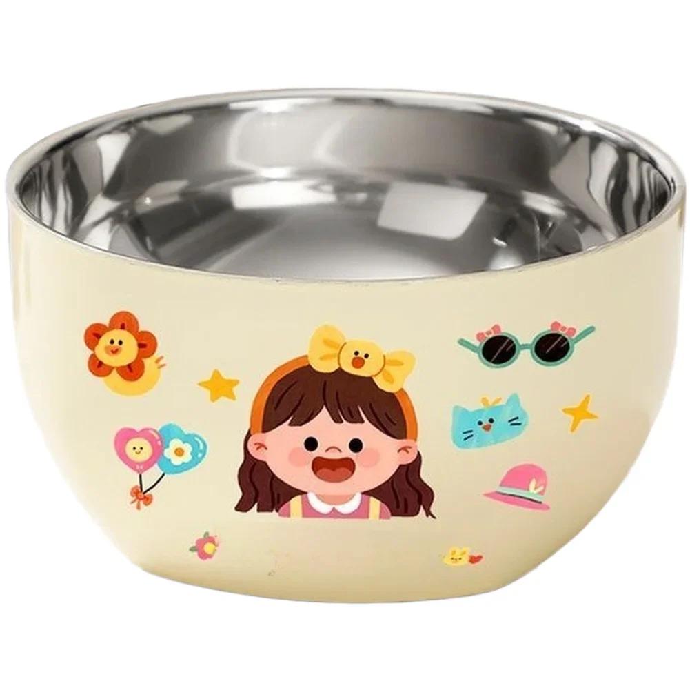 1 набор мисок для подачи лапши, фруктов, йогурта и риса. Детская миска из нержавеющей стали с присоской. Мультяшная миска для кормления малышей