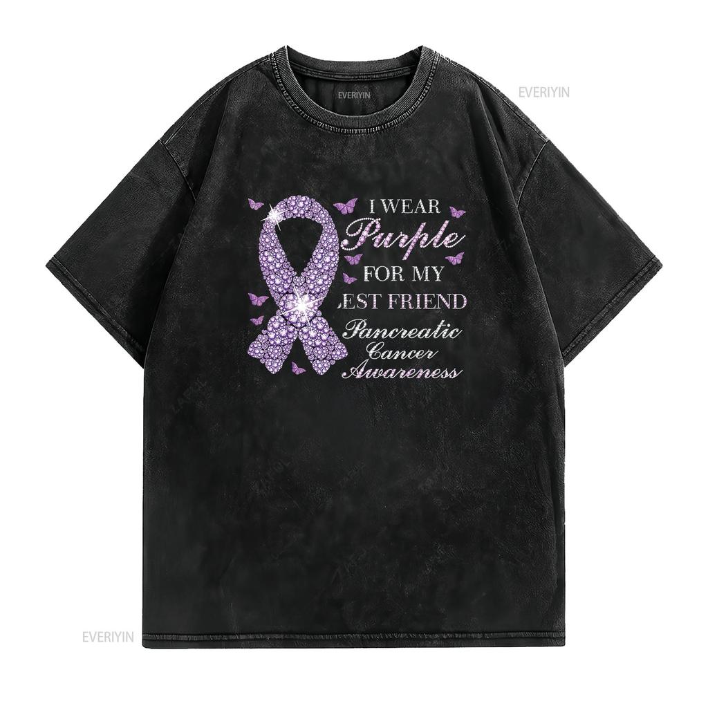 Женская футболка I Wear Purple For My Best Friend Pancreatic Cancer Awareness Черная 2XL Винтажная стирка Уличный стиль Дышащая