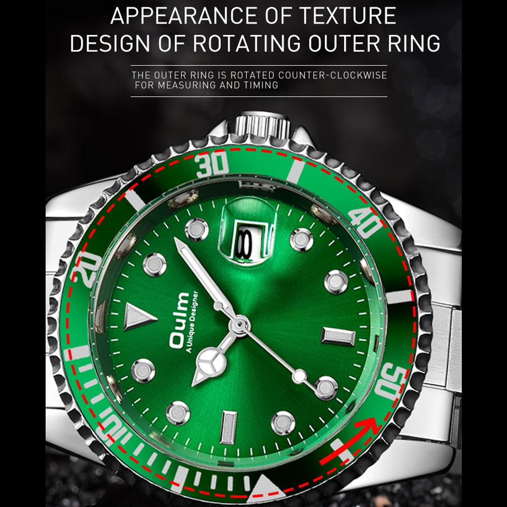 Oulm Часы мужские кварцевые Water Ghost Luminous Calendar Steel Band Watch Casual Sports Business Watch