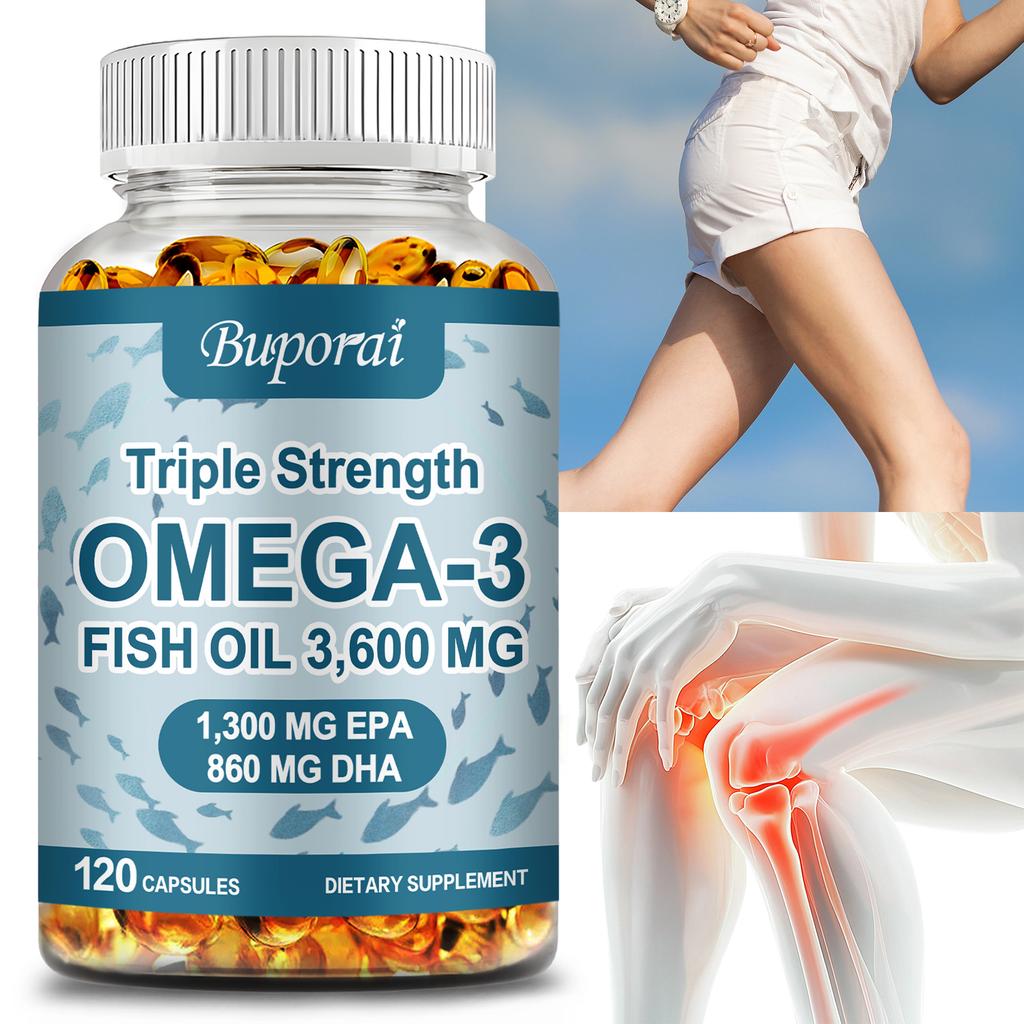 Buporai - Omega-3 Fish Oil Softgels - 3,600 mg Fish Oil - 1,300 mg EPA and 860 mg DHA - Heart and Brain Health