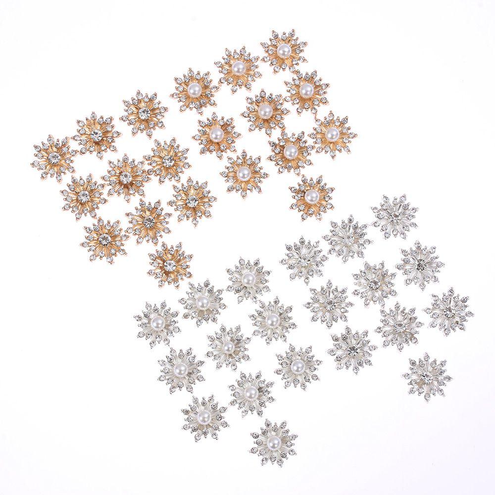 10PCS 16MM DIY Flatback Hairpin Accessories Pearl Buckle Snowflake Buttons Apparel Sewing Rhinestone Button