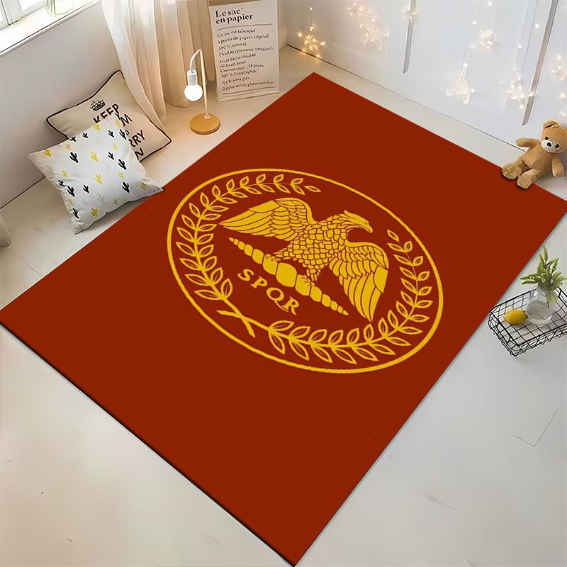 Roman Eagle Symbol SPQR Carpet in Red and Gold, Home Decor Rug Suitable for use as an anti-slip for living room bedroom sofas