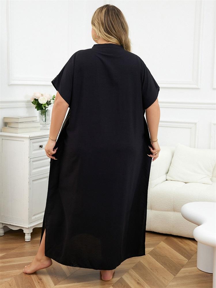 EDOLYNSA Embroidered Red Kaftan Women's Fashionable Robe Boho V-neck Batwing Sleeve Beach Maxi Dress Holiday Cozy House Robe