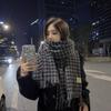 Вязаный шарф в клетку с бриллиантами, женский зимний теплый шаль