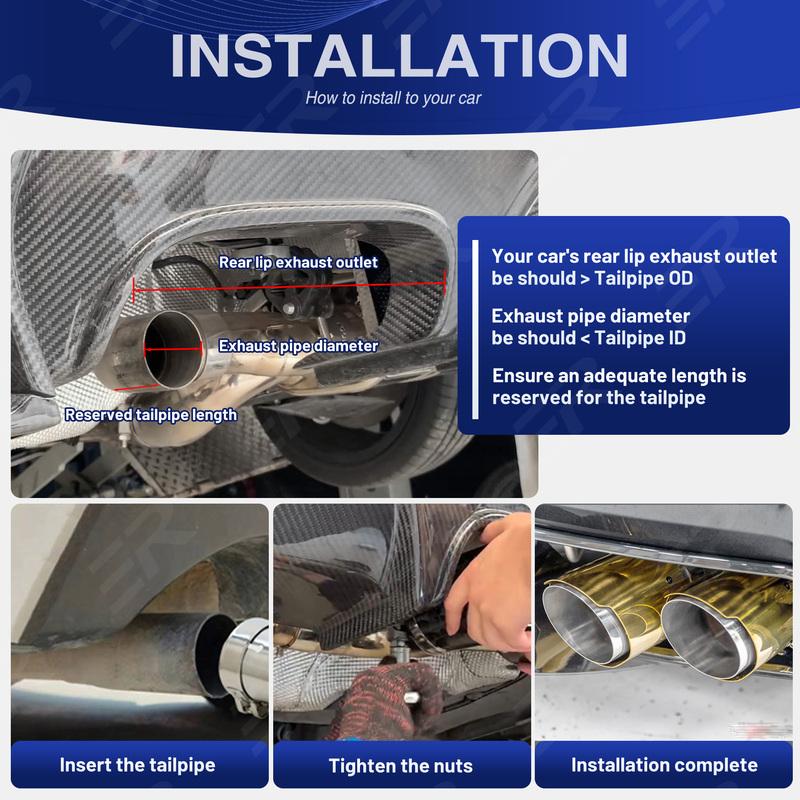 ER Gold Stainless Universal Exhaust Tip double Exit Car Nozzle Decoration Automobile parts tail Pipes Muffler Upgrade