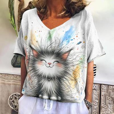 Женская футболка, летняя футболка с V-образным вырезом для женщин, повседневная модная футболка с коротким рукавом, повседневная футболка с 3D-принтом, женская одежда
