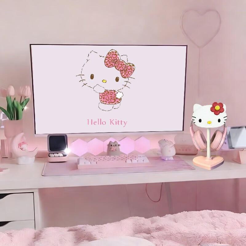Розовый держатель для наушников Hello Kitty с основанием в виде сердца