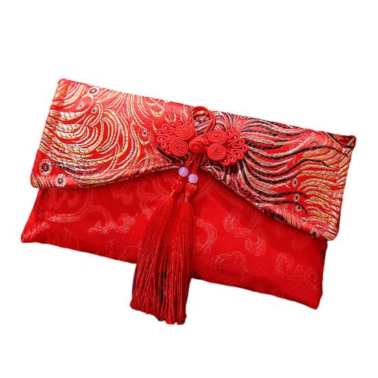 Chinese Red Envelope Embroidered Satin Cash Envelope Lucky Money Envelope Pocket for Wedding Spring Festival Banknotes Gift