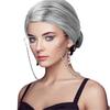 Synthetic Old Lady Wig Costume Set Funny Grandma Wig and Glasses Retainer Chain Silver White Granny Wig Cosplay Halloween Party