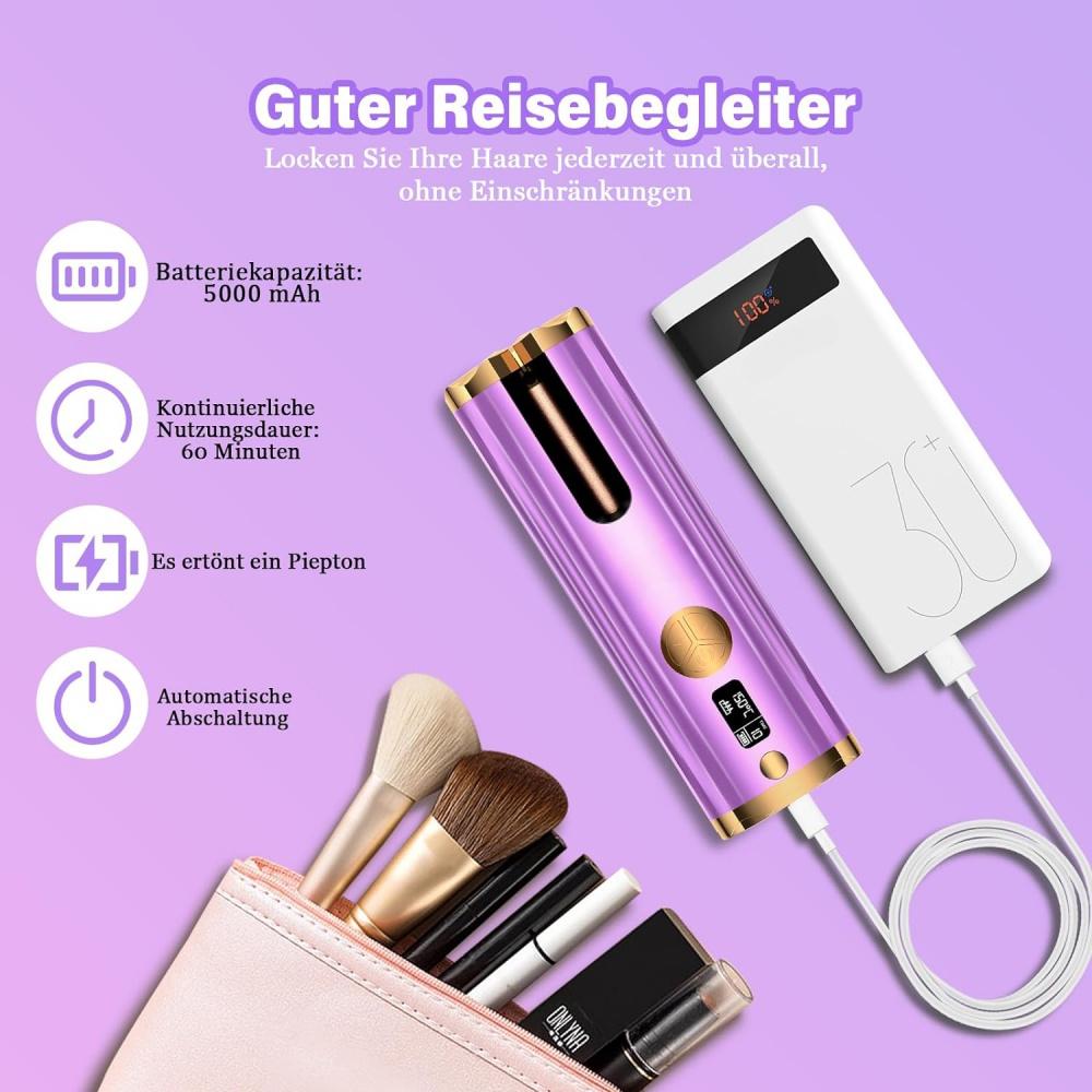 Automatic Curling Iron, Wireless Curling Iron, Negative Ion Curling Iron with Battery LCD Display, 6 Temperatures and Timer for Small, Large Curls