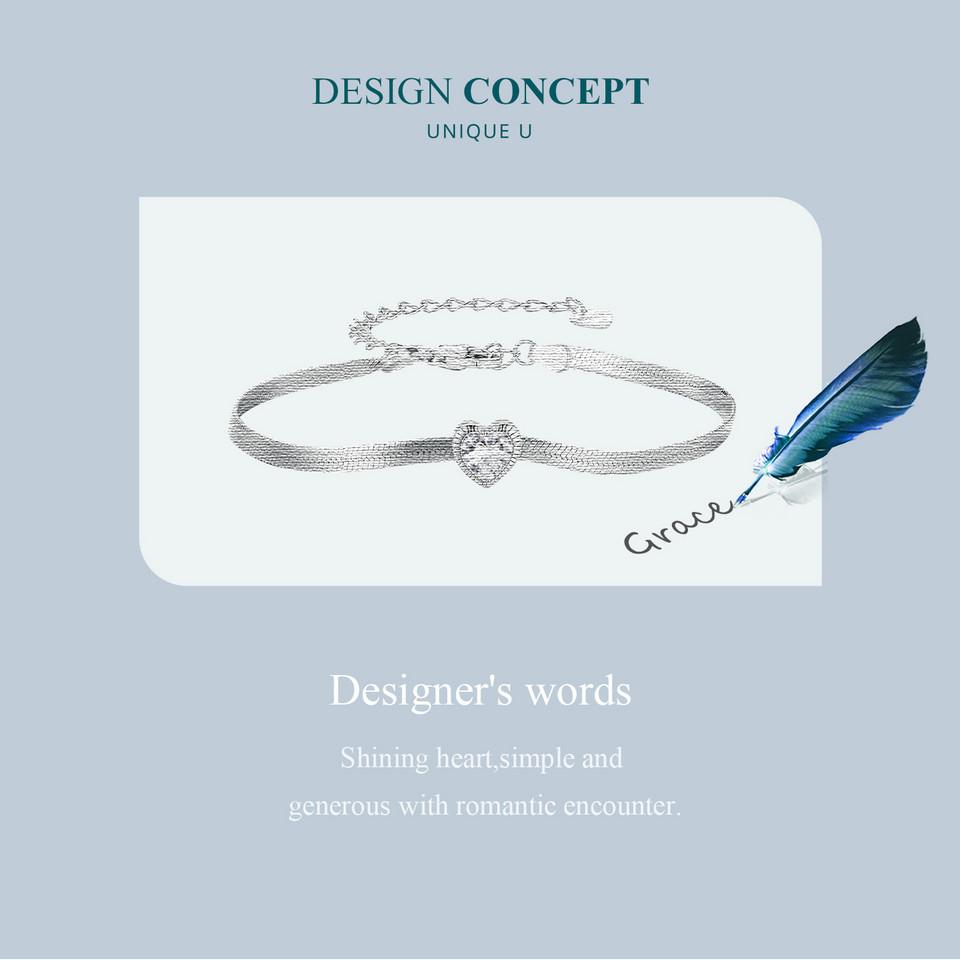 BAMOER 925 Sterling Silver Punk Herringbone Snake Chain Bracelet Heart Blade Chain Link Platinum Plated for Women Fine Jewelry