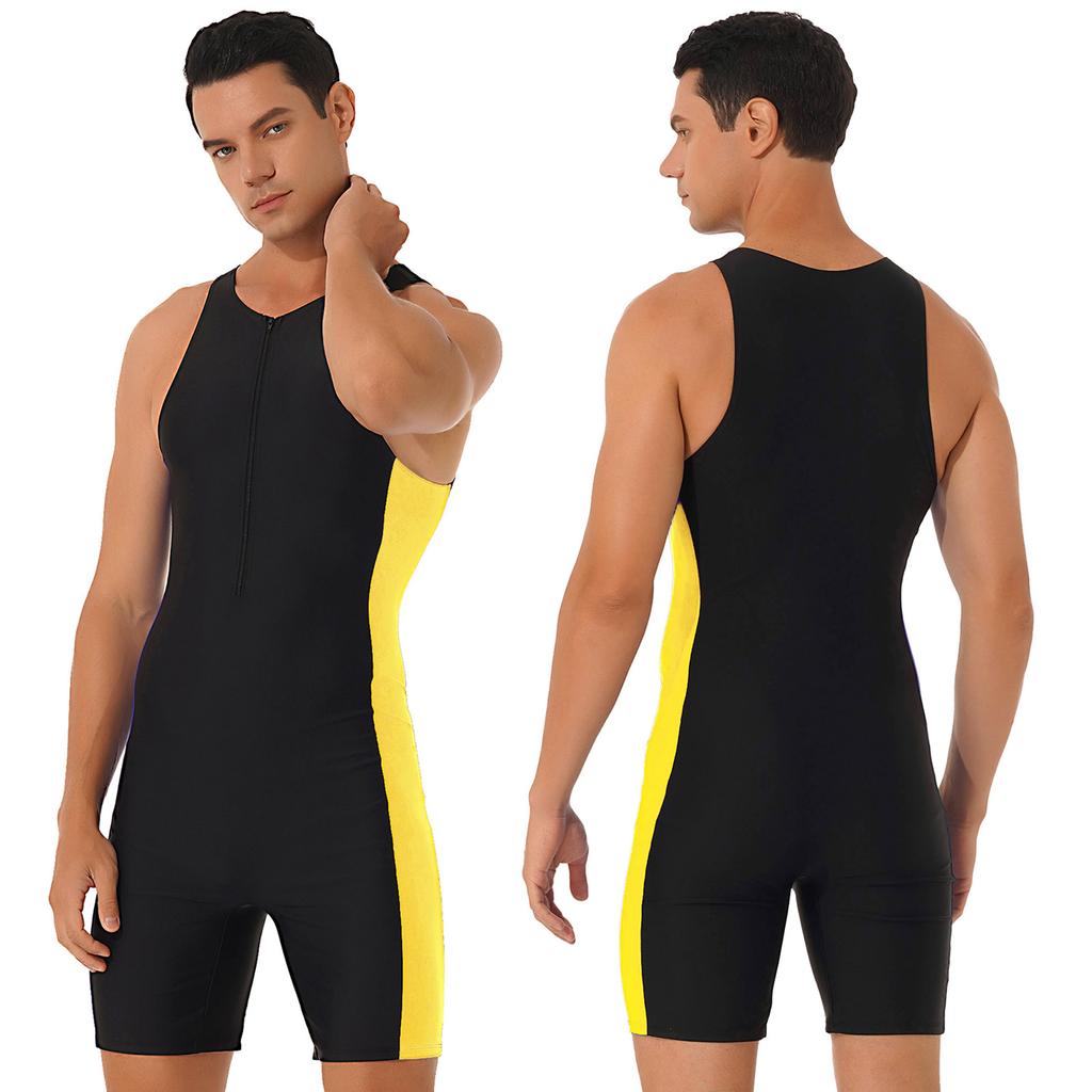 Men One-piece Swimwear Sleeveless Front Zipper Shorts Bodysuit Wetsuit for Beach Pool Swimming Bathing
