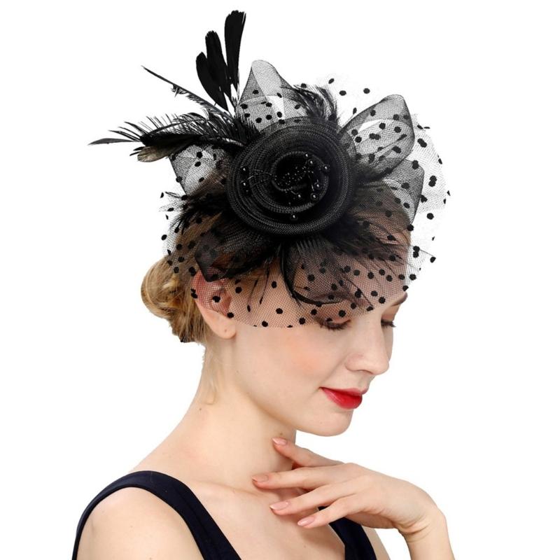 Шляпка-fascinator с перьями, топ-шляпа из тюля для девичника и тематических вечеринок, головной убор для коктейльной вечеринки, собрания, наряжания