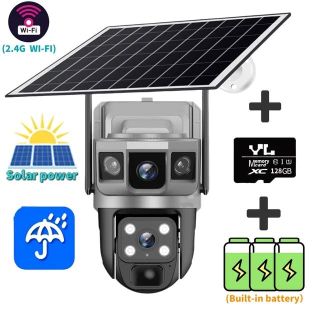 6K 12МП Солнечная Уличная Камера с Тремя Экранами HD Ночное Видение WiFi IP PTZ AI Слежение Безопасность Видеонаблюдение