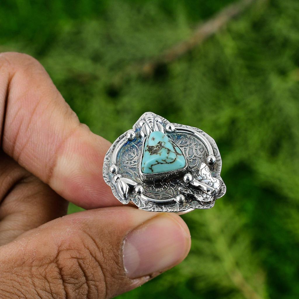 Кольцо из стерлингового серебра 925 пробы с тибетским бирюзовым камнем, в оправе 'мать', модное, для ношения в стопке