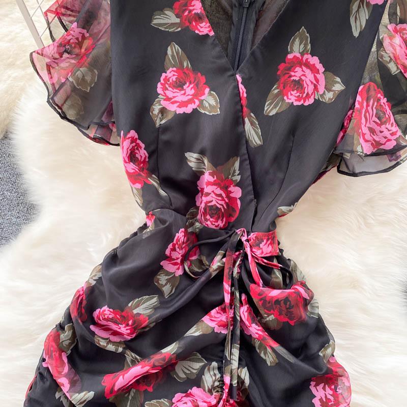 Платье с принтом Темпераментное платье с оборками и юбкой «рыбий хвост» Женское платье