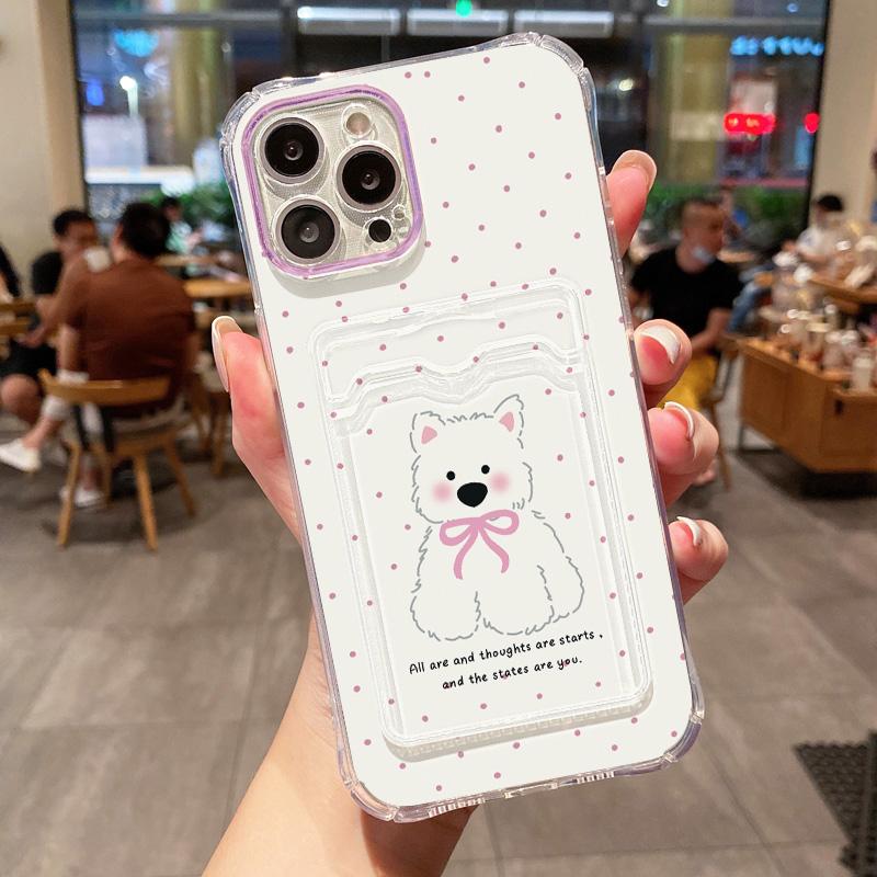 Cute Cartoon Dog Phone Case For iPhone 13 15 16 11 12 14 Pro Max XR XS X 7 8 Plus SE Soft Wallet Card Slot Bag Holder Cover Capa
