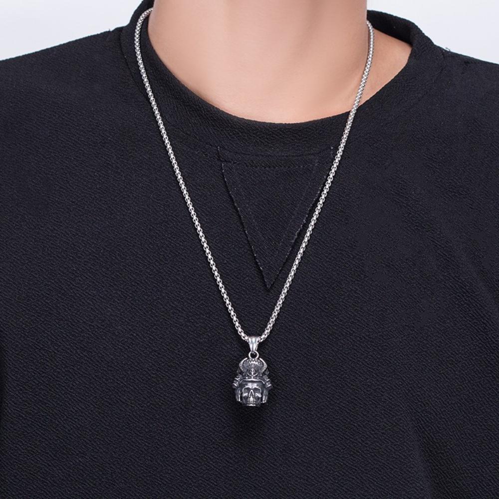 Vintage Viking Samurai Helmet Skull Personal-style Necklace Pendant Men's Punk Overbearing Holiday Party Gift Accessories