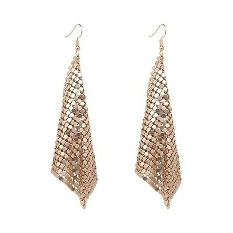 Women Fashion Korean Version of Fashionable Versatile Glitter Earrings Square Variable Sequins Long Tassel Exaggerated Earrings