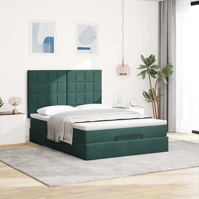 VidaXL Cadre de lit ottoman avec matelas vert foncé 140x190 cm velours, cadre de lit, cadre de lit rembourré, cadre de lit 3313472