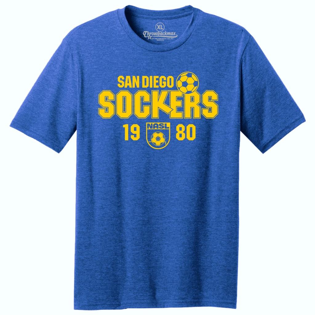 San Diego Sockers 1980 MISL Soccer TRI-BLEND Royal Heather Tee Shirt