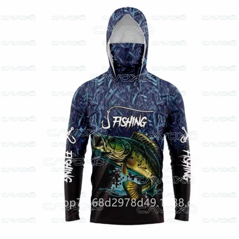 Lightweight Ice Silk Fishing Shirt With Hood Face Cover Quick Dry UV Protection Long Sleeve Men Outdoor Fly