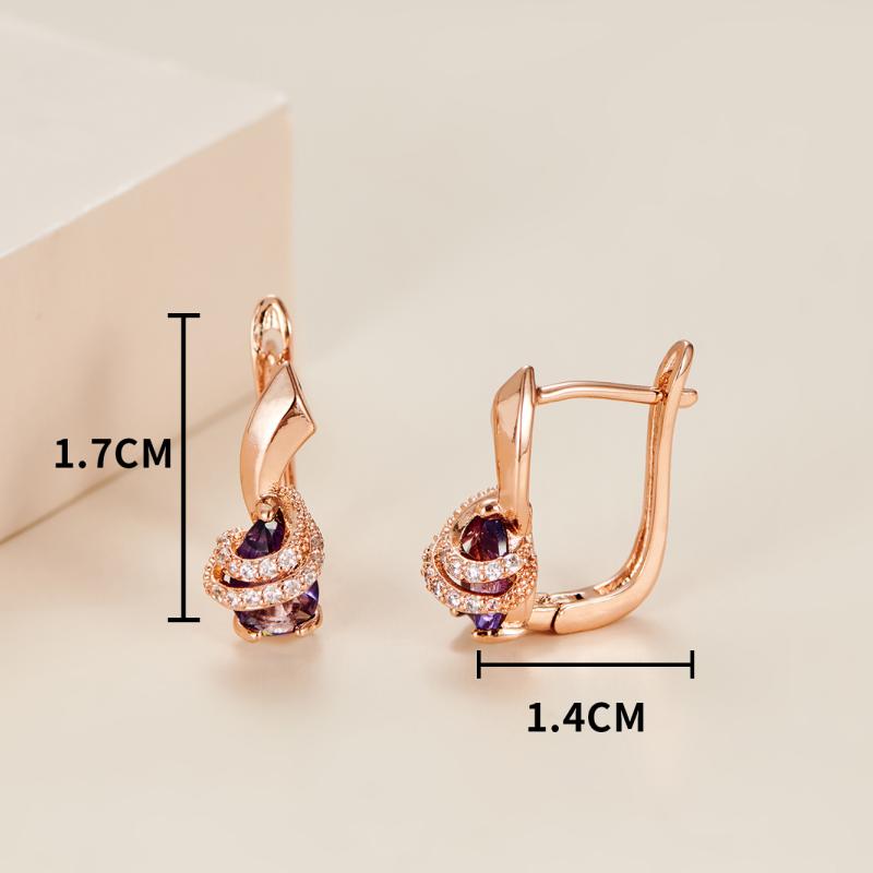 1 Pair Rose Gold Color Teardrop Cut Purple Stone Clip On Claw Earrings Drop Dangle Spiral Earrings Wedding Jewelry