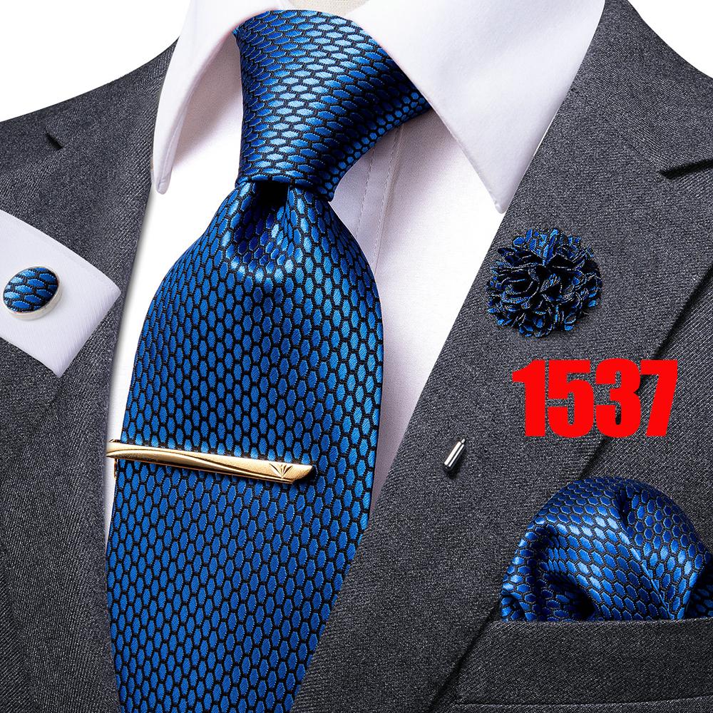 Hi-Tie Mens Silk Tie Set Brooch Pin Necktie Hanky Cufflinks Tie Clip for Business Wedding