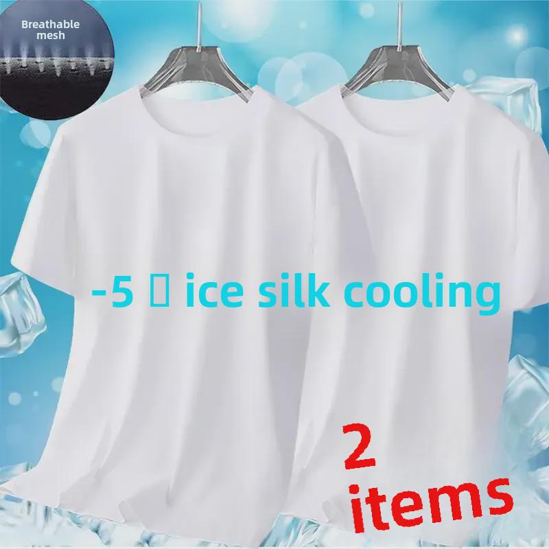 Футболка мужская Ice Silk Mesh: Однотонный, с коротким рукавом, свободный крой, большой размер, удобный, универсальный.