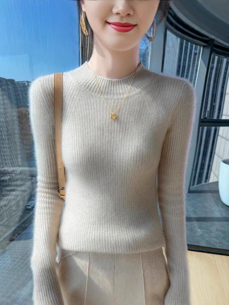 Women’s Versatile High-Neck Wool Sweater - 100% Pure Wool, Ideal Base Layer for Autumn/Winter 2026