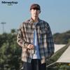 MMOPTOP Japanese Retro Long-Sleeve Plaid Shirt for Men, Spring And Autumn Trendy Loose Casual Jacket 6062, Coffee Color, Size 2XL