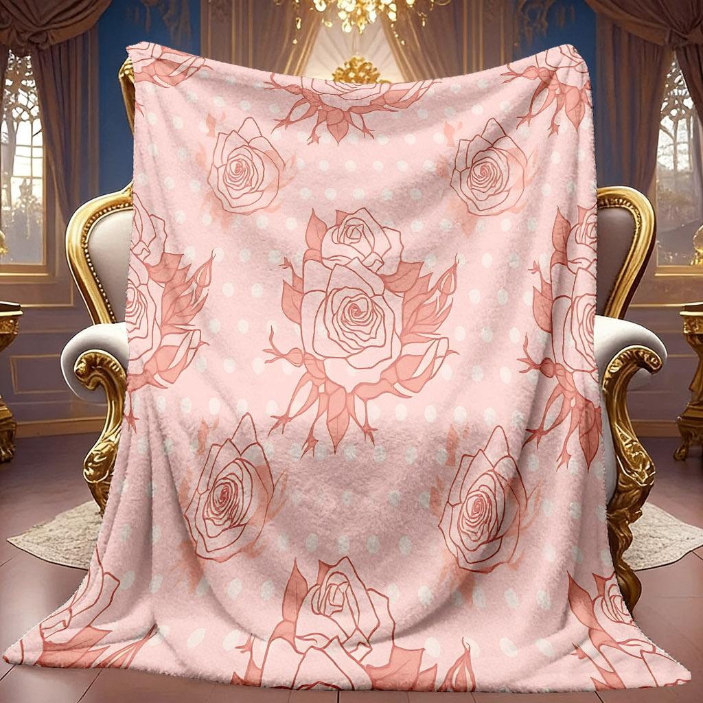 A 2D Flannel Blanket with a Pink Base and Red Rose Pattern, Featuring Soft High-definition Digital Printing. This Cooling Blanket Is Suitable for Year