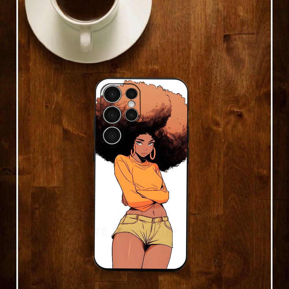Art Cut Afro Girl Phone Silicone Case For Samsung S24 22 20 23 21 20 Ultra Plus Lite 5G Print Cover
