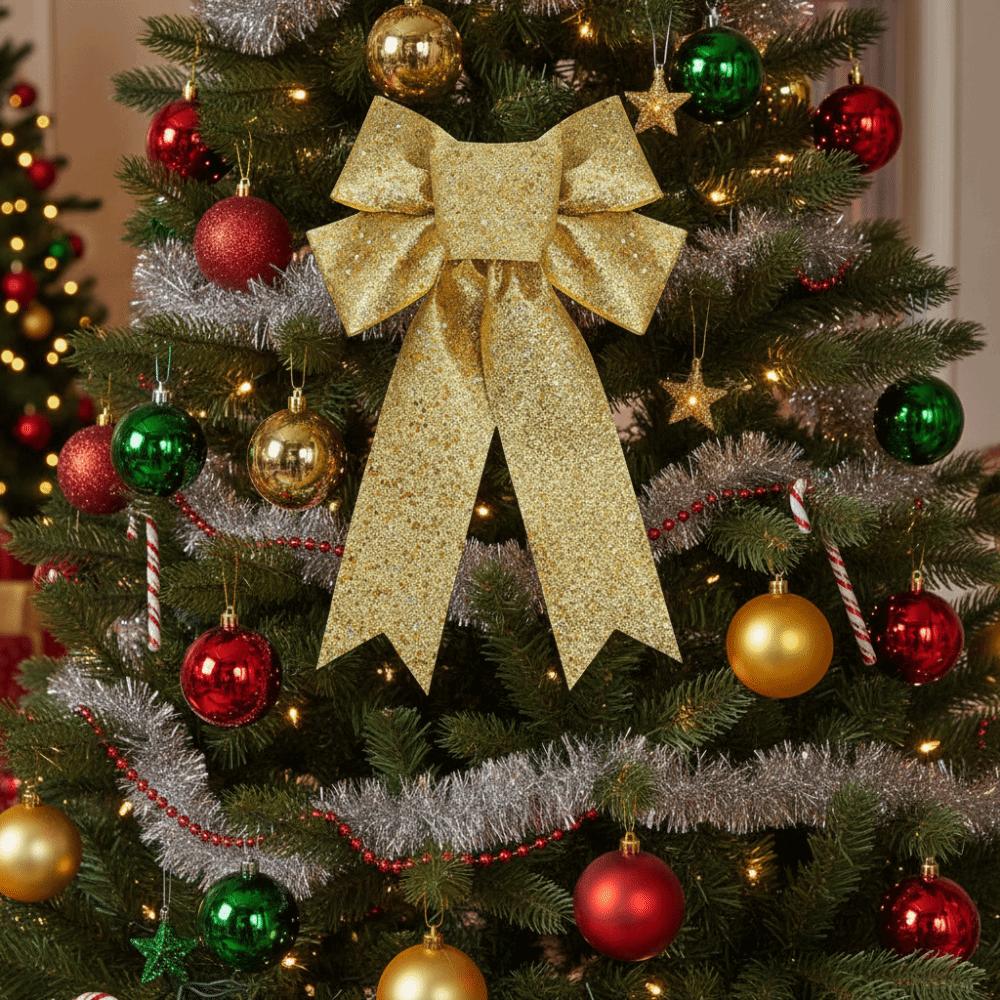 Sparkling Xmas Tree Bowknot Ornament Creative Christmas Hanging Decoration Xmas Party Supplies